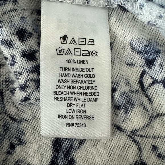 RACHEL ZOE 100% Linen Floral Knit Tunic Tee V-Neck Top 3/4 Sleeves Blue White - Picture 5 of 16